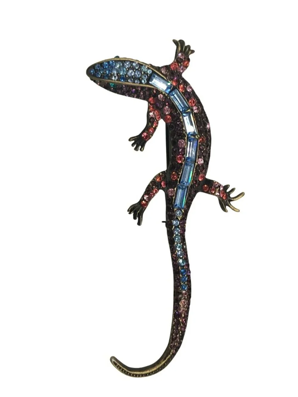Jay Strongwater Lizard Salamander Pink Blue Swarovski Crystal Stones Brooch Pin